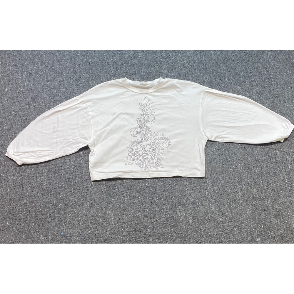 Silence Noise Dragon Graphic TShirt Sz XS S Womens White Grunge Cropped Boxy Top